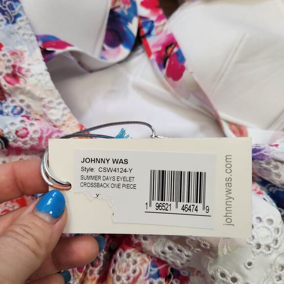 Johnny‎ Was Summer Days Eyelet Crossback One Piece Swimsuit M Boho Beach Resort - Picture 4 of 4